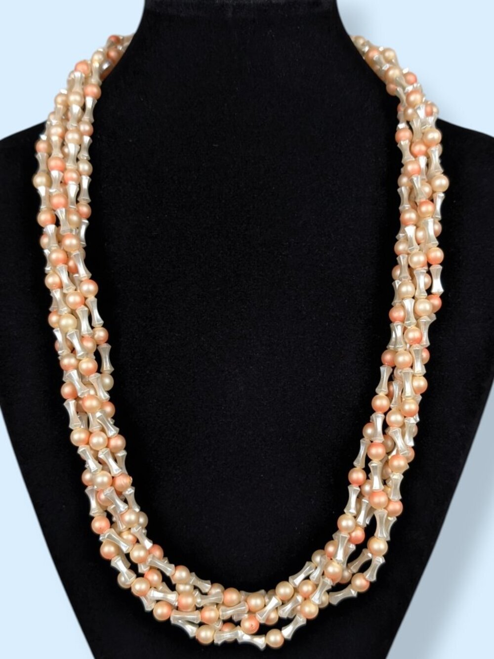 Vintage 6-Strand Orange & White Beaded Statement Necklace